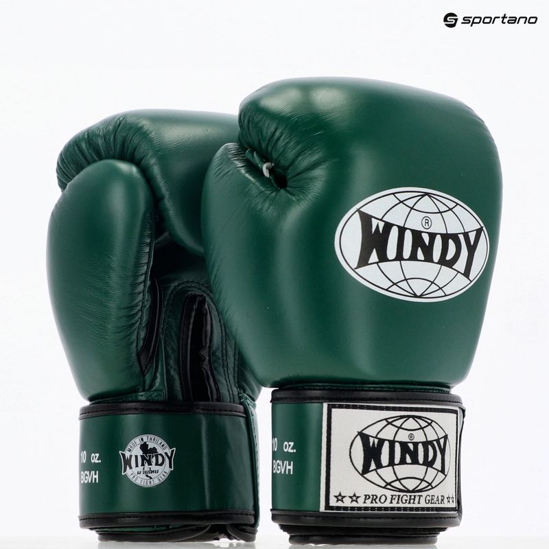 WINDY Guantoni da boxe classici in vera pelle verde 8