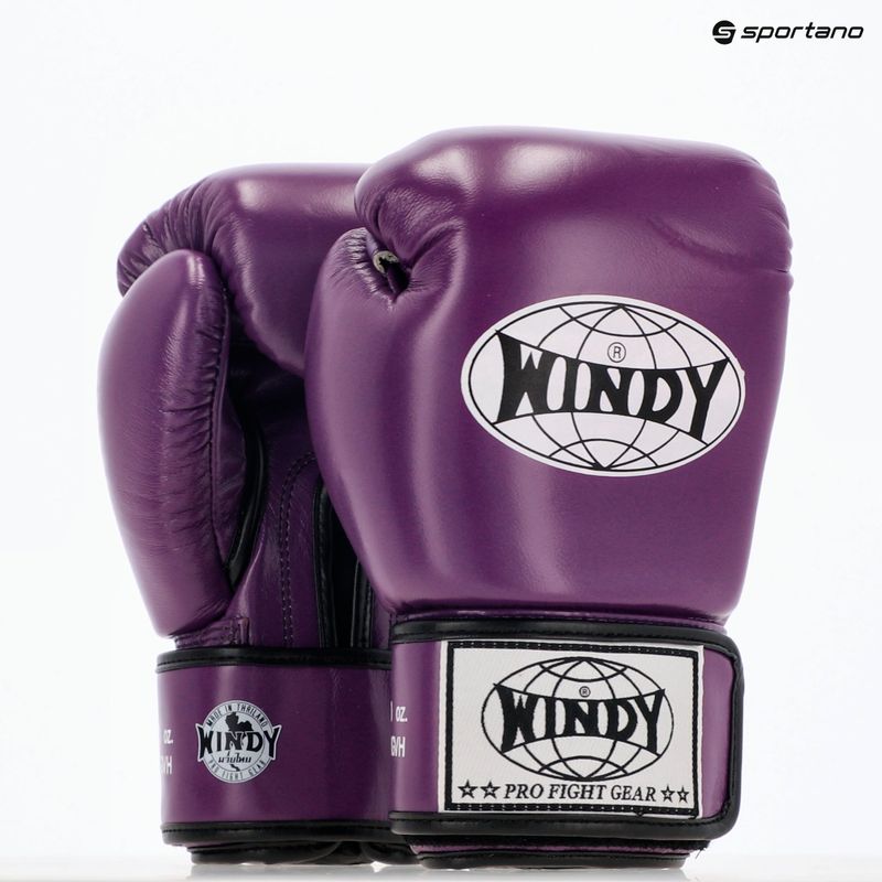 WINDY Guantoni da boxe classici in vera pelle viola 7