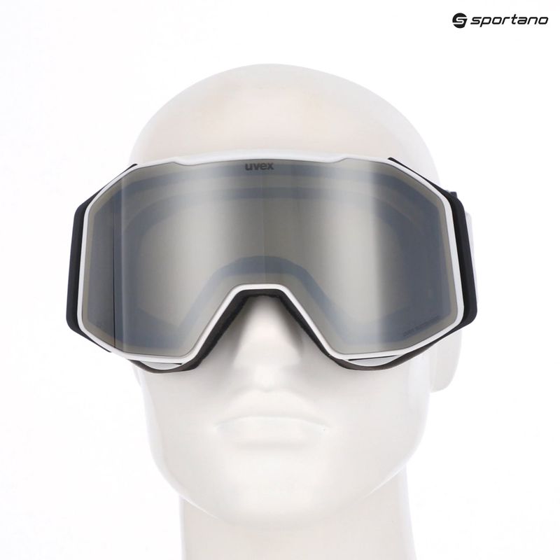 Maschera da sci UVEX Gravity FM white matt/mirror silver/green/clear 10