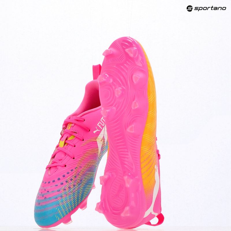 Scarpe da calcio per bambini PUMA Future 9 Play FG/AG Jr poison pink/puma wht/sun stream/bright aqua/puma blk 14