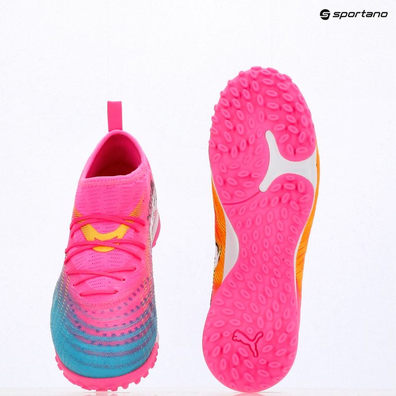 Scarpe da calcio per bambini PUMA Future 9 Match TT + Mid Jr poison pink/puma wht/sun stream/bright aqua/puma blk 14