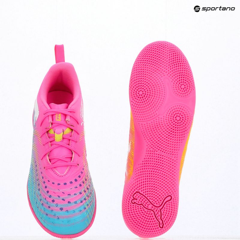Scarpe da calcio per bambini PUMA Future 9 Play IT Jr poison pink/puma wht/sun stream/bright aqua/puma blk 17