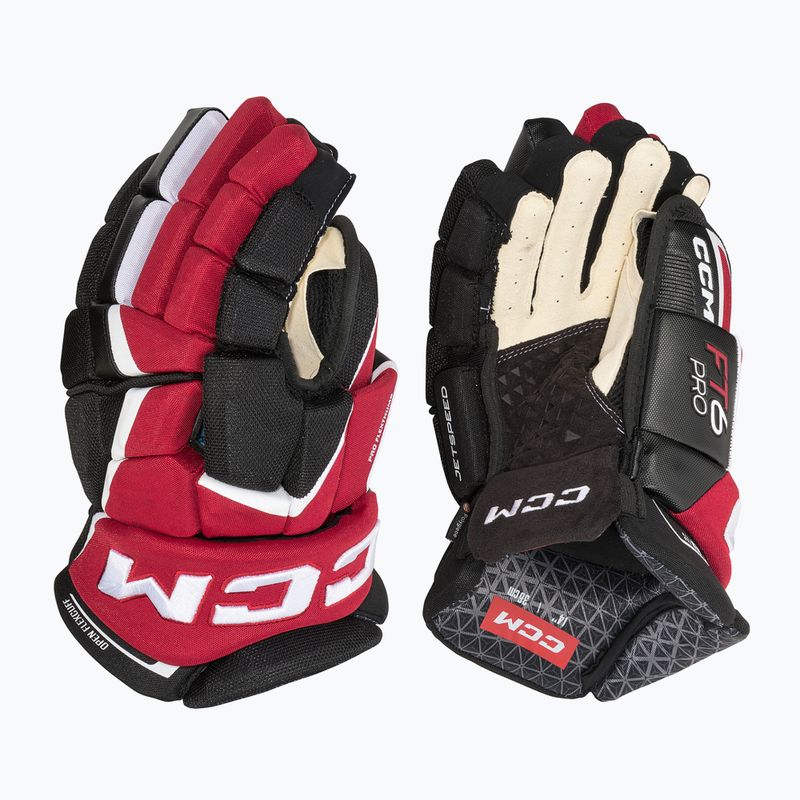 Guanti da hockey CCM JetSpeed FT6 Pro SR nero/rosso/bianco