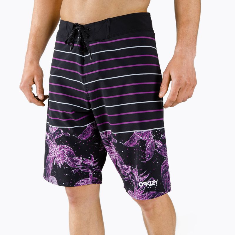 Pantaloncini da bagno Oakley Retro Split 21 da uomo con fiori e strisce viola 5