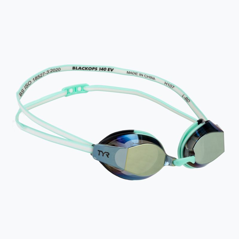 Occhiali da nuoto da donna TYR Blackops 140 Ev Racing Mirrored oro/ menta/ bianco