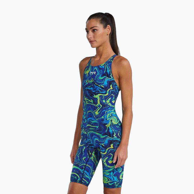 Costume da bagno intero donna TYR Thresher Open Back Hyperblitz blue/green 3