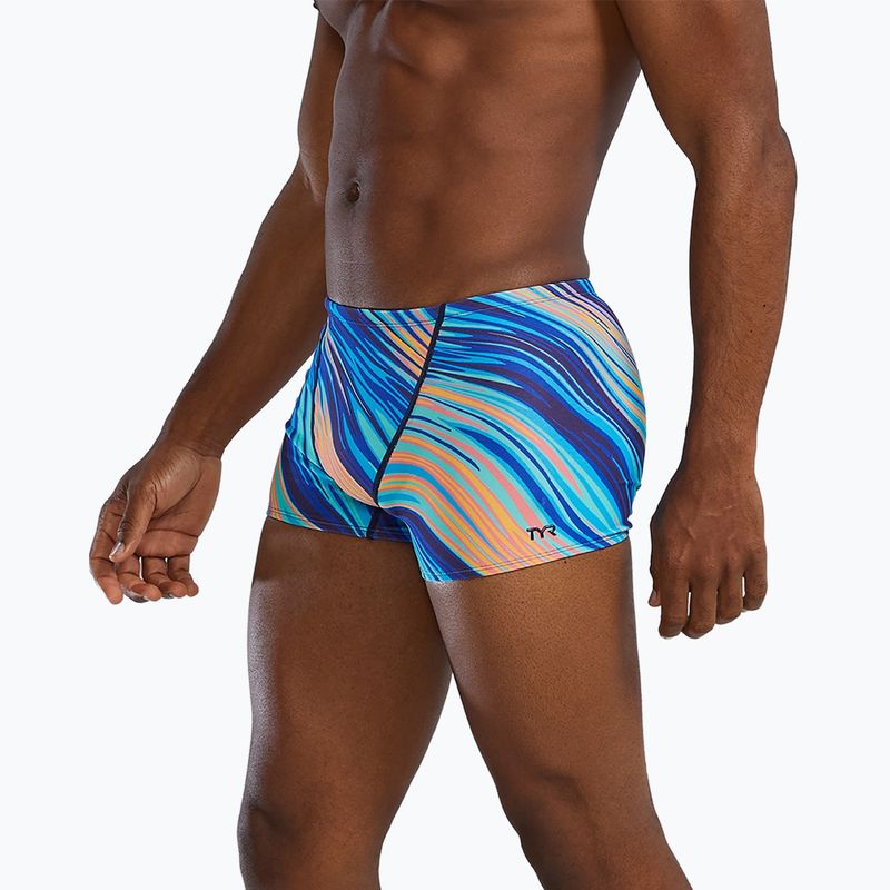 Boxer nuoto uomo TYR Durafast Elite Riptidal Square Leg teal/arancio 3