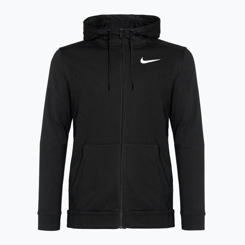 Felpa da uomo Nike Dri-Fit Fitness con cappuccio e zip intera in pile nero/bianco