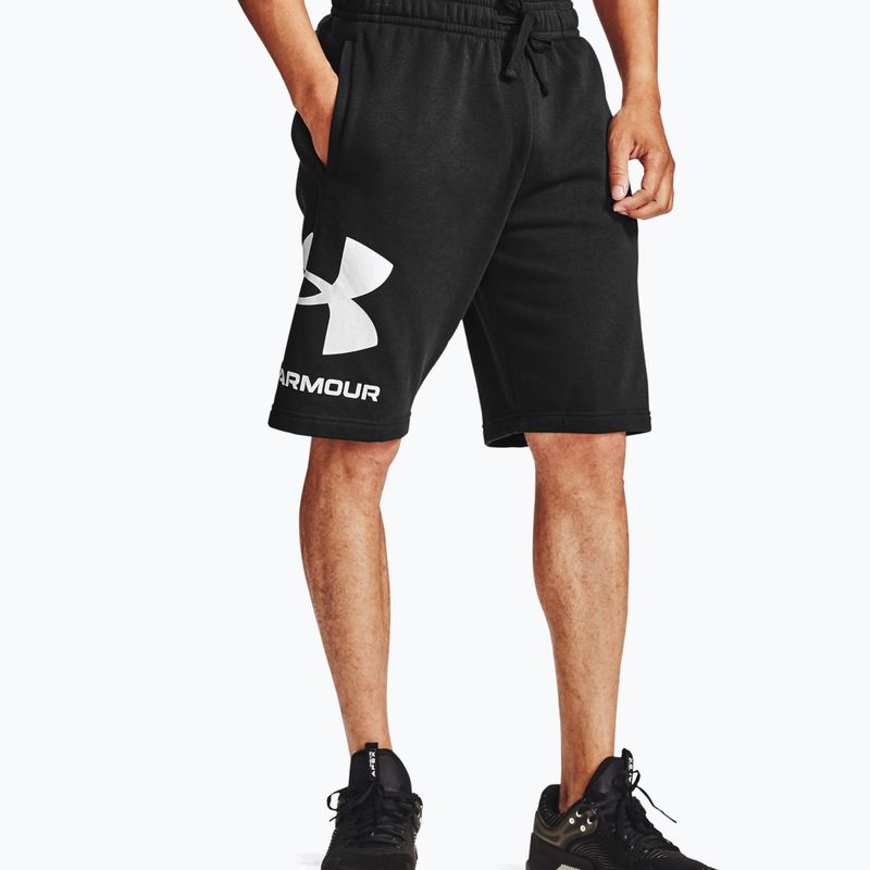Pantaloncini da allenamento Under Armour Rival Fleece da uomo, nero/bianco anice
