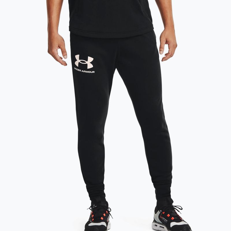 Pantaloni Under Armour UA Rival Terry Jogger nero/bianco anice da uomo