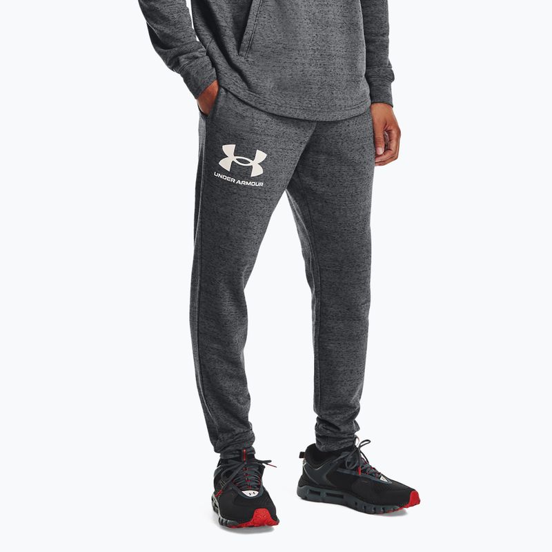 Pantaloni Under Armour Ua Rival Terry Jogger da uomo grigio pece, erica chiara/bianco anice