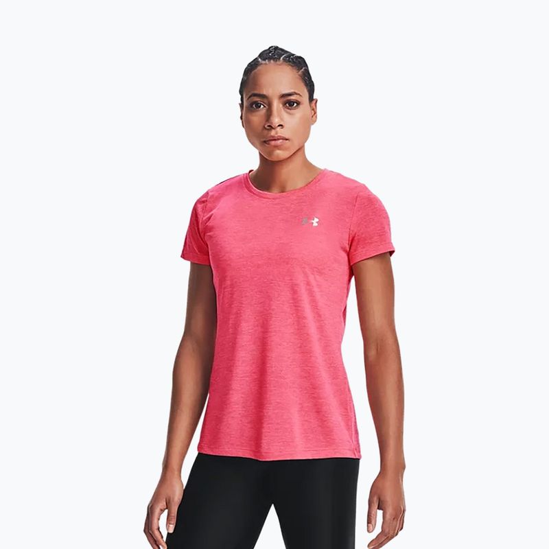 Maglietta da allenamento Under Armour Tech SSC da donna - Twist cerise/pink lemonade/argento metallico