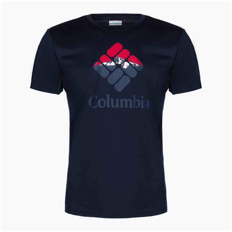 Columbia Zero Ice Cirro, camicia da trekking da uomo con grafica nightscape in blu scuro e cappuccio