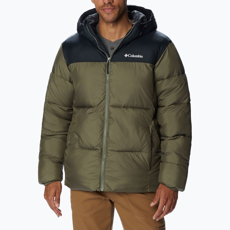 Piumino Columbia Puffect da uomo con cappuccio verde pietra/nero