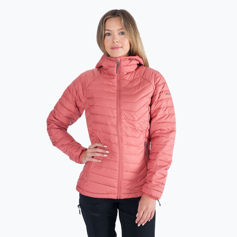 Columbia Powder Lite Piumino da donna con cappuccio corallo scuro