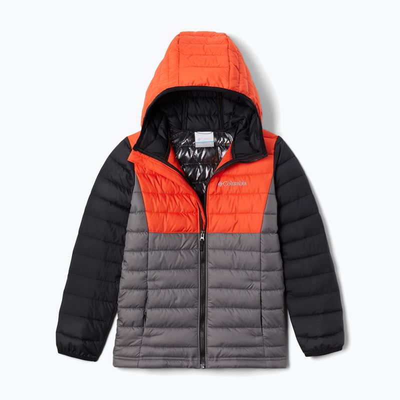 Piumino Columbia Powder Lite con cappuccio city grigio/rosso quarzo/nero per bambini