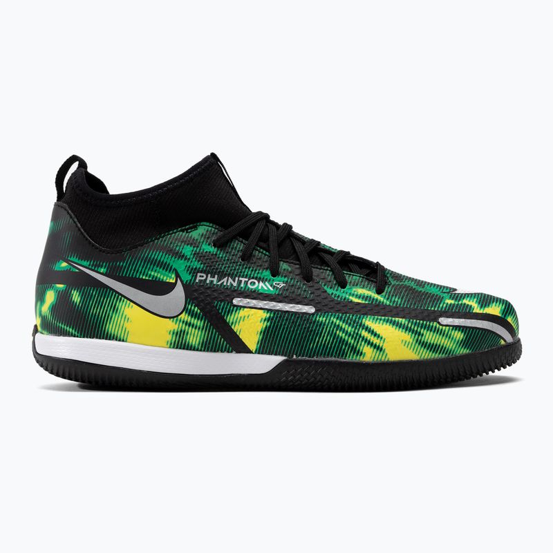 Nike Phantom GT2 Academy DF SW IC Jr bambini scarpe da calcio nero / platino metallico / sciopero verde 2
