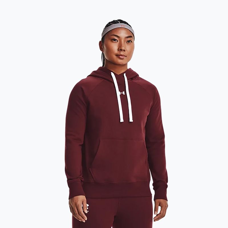 Felpa da donna Under Armour Rival Fleece Hb Hoodie rosso castagna/bianco