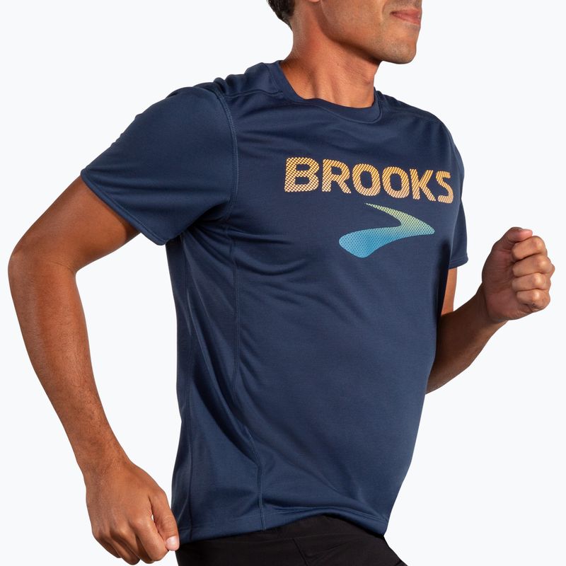 Maglietta da corsa Brooks Distance 3.0 da uomo in ardesia blu e logo Br 3