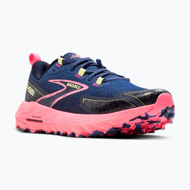 Brooks Cascadia 18 scarpe da corsa donna grigio blu/rosa/lime solare 8