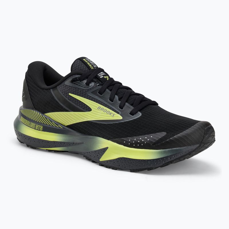 Scarpe da corsa Brooks Adrenaline GTS 24 da uomo, nero/ebano/nuovo giallo, resistenti alle intemperie