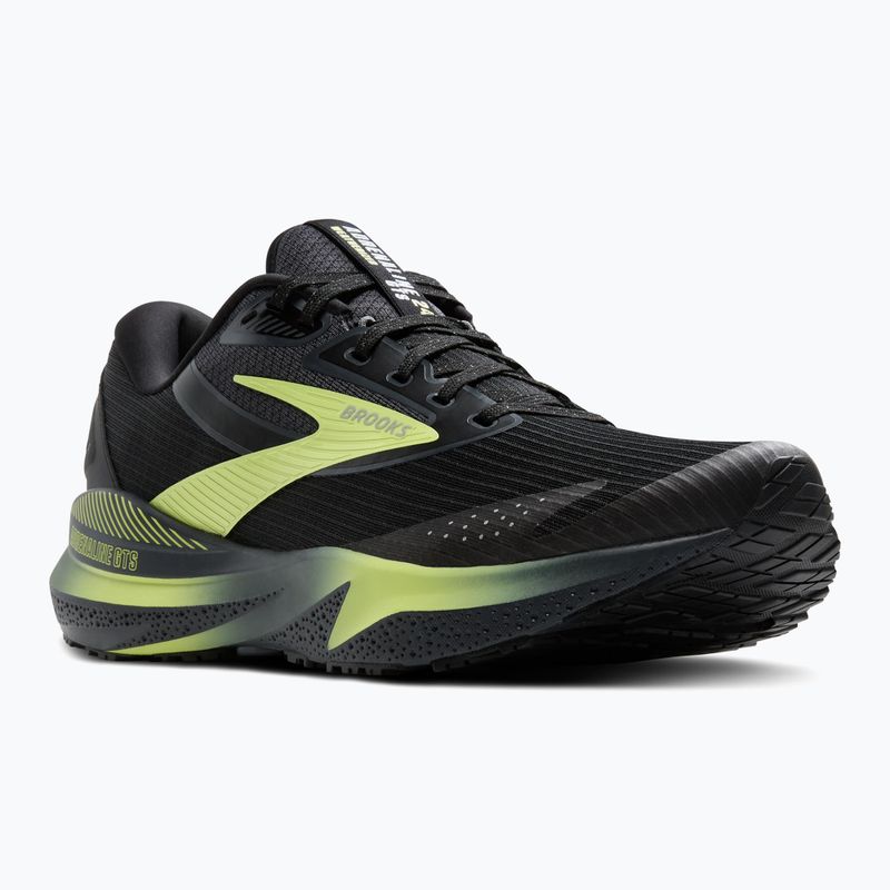 Scarpe da corsa Brooks Adrenaline GTS 24 da uomo, nero/ebano/nuovo giallo, resistenti alle intemperie 8
