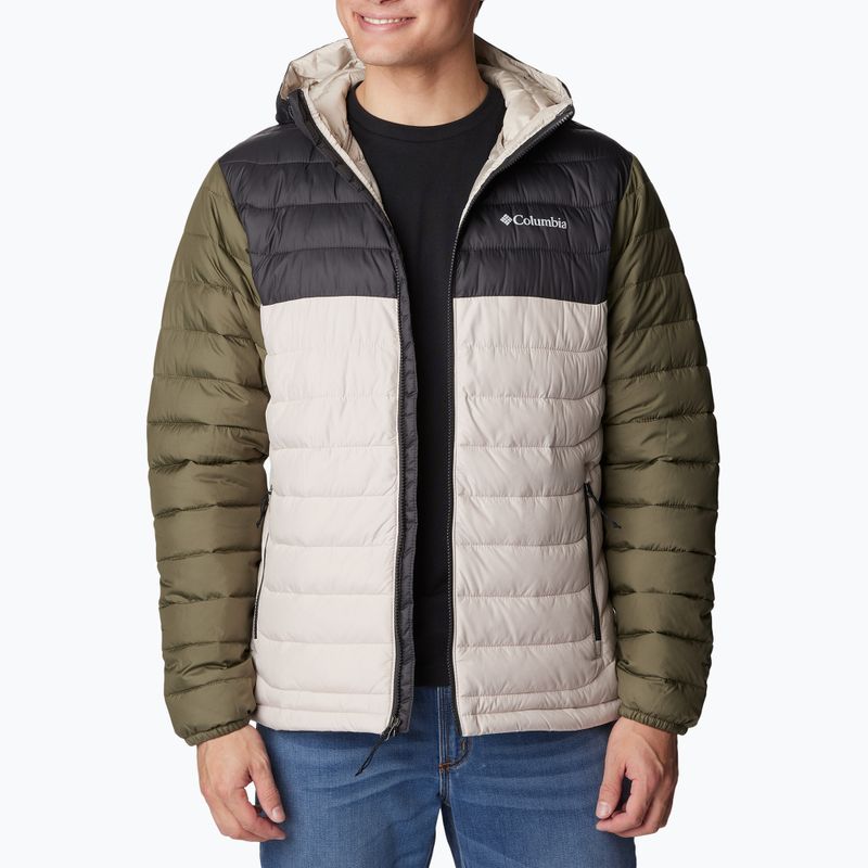 Piumino Columbia Powder Lite da uomo con cappuccio verde pietra scuro/squalo/verde pietra