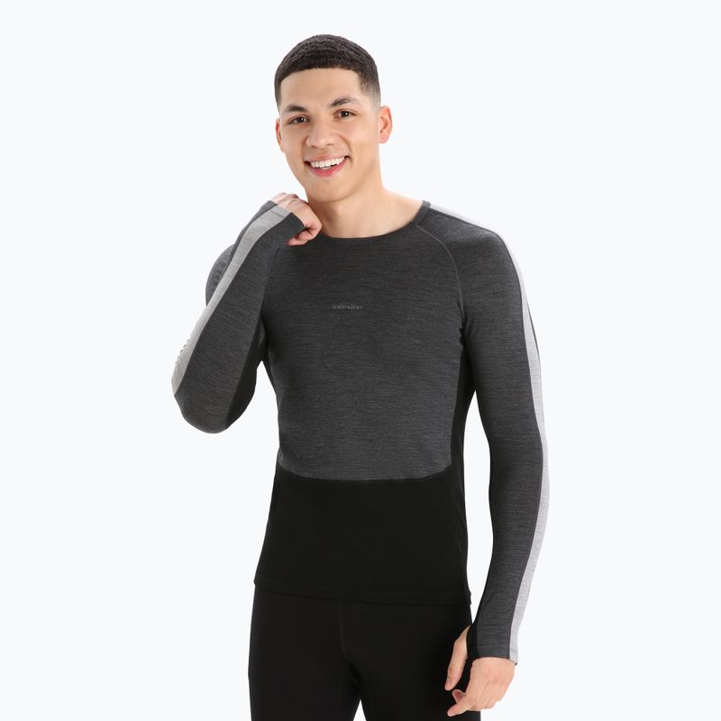 Uomo Icebreaker ZoneKnit 200 Crewe manica lunga termica jet heather/nero/metro heather/cb