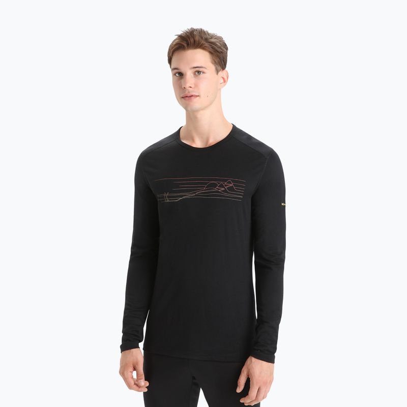 Uomo Icebreaker 200 Oasis Crewe Ski Stripes manica lunga termica nera