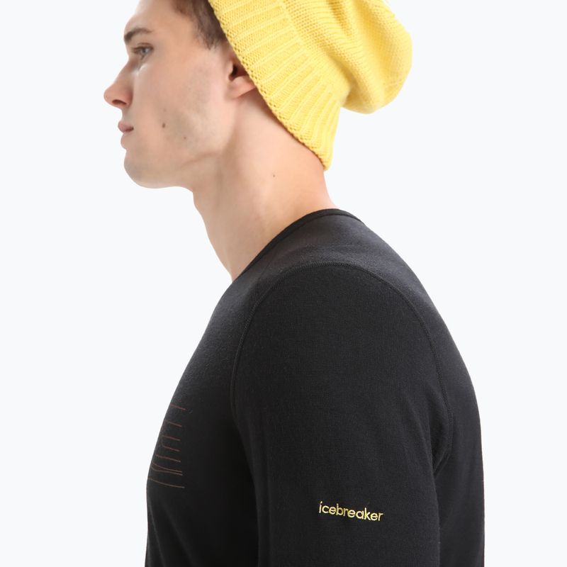 Uomo Icebreaker 200 Oasis Crewe Ski Stripes manica lunga termica nera 5