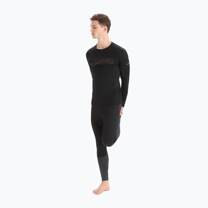Uomo Icebreaker 200 Oasis Crewe Ski Stripes manica lunga termica nera 2