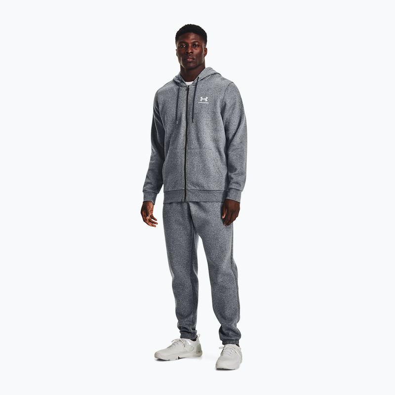 Felpa Under Armour Essential Fleece FZ Hood Uomo grigio pece medio/bianco 2