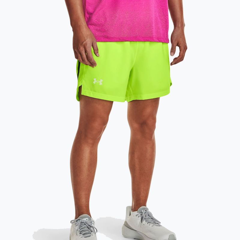 Pantaloncini da corsa Under Armour Launch Sw 5'' uomo lime surge/nero/riflettente