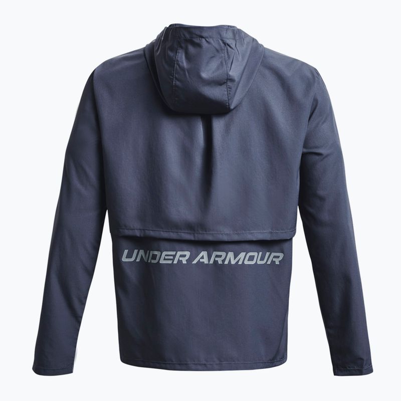Under Armour Storm Run Uomo Giacca da corsa con cappuccio grigio acquazzone/blu porto/riflettente 5