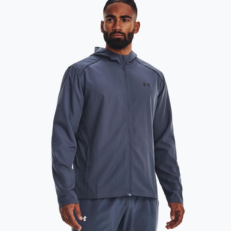 Under Armour Storm Run Uomo Giacca da corsa con cappuccio grigio acquazzone/blu porto/riflettente 6