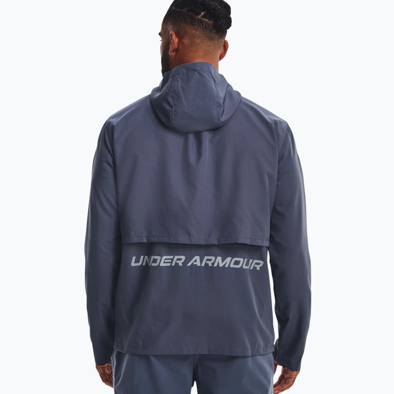 Under Armour Storm Run Uomo Giacca da corsa con cappuccio grigio acquazzone/blu porto/riflettente 7