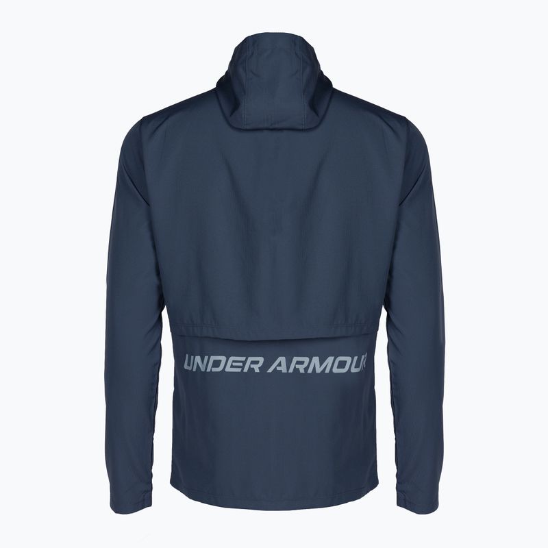 Under Armour Storm Run Uomo Giacca da corsa con cappuccio grigio acquazzone/blu porto/riflettente 2
