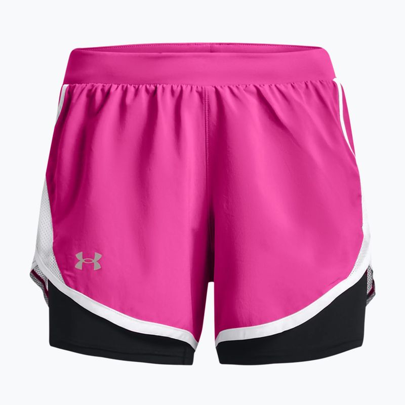 Pantaloncini da corsa Under Armour Fly By 2.0 2N1 ribelle rosa/bianco/riflettente da donna