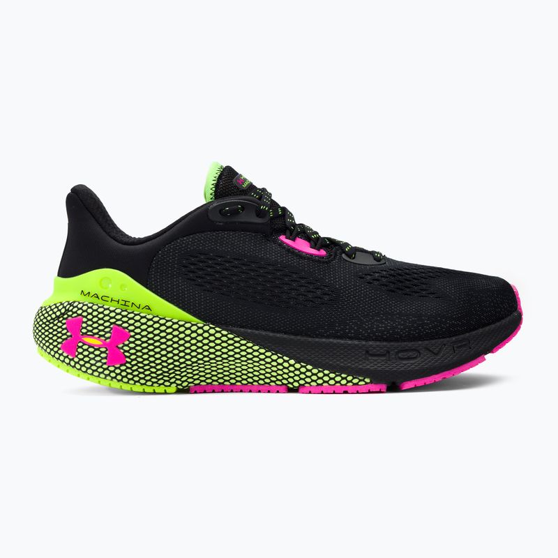 Under Armour Hovr Machina 3 uomini scarpe da corsa nero / lime surge / rosa ribelle 2
