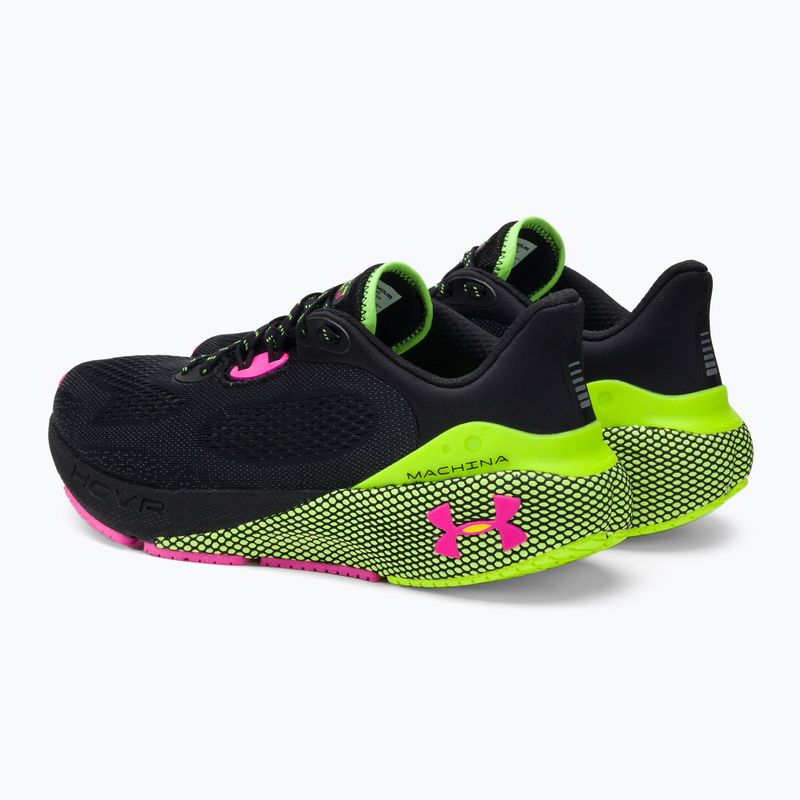 Under Armour Hovr Machina 3 uomini scarpe da corsa nero / lime surge / rosa ribelle 3