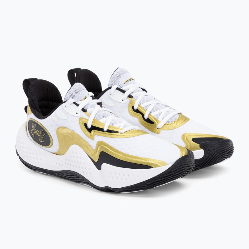 Under Armour Spawn 5 scarpe da basket bianco/nero/oro metallizzato 4