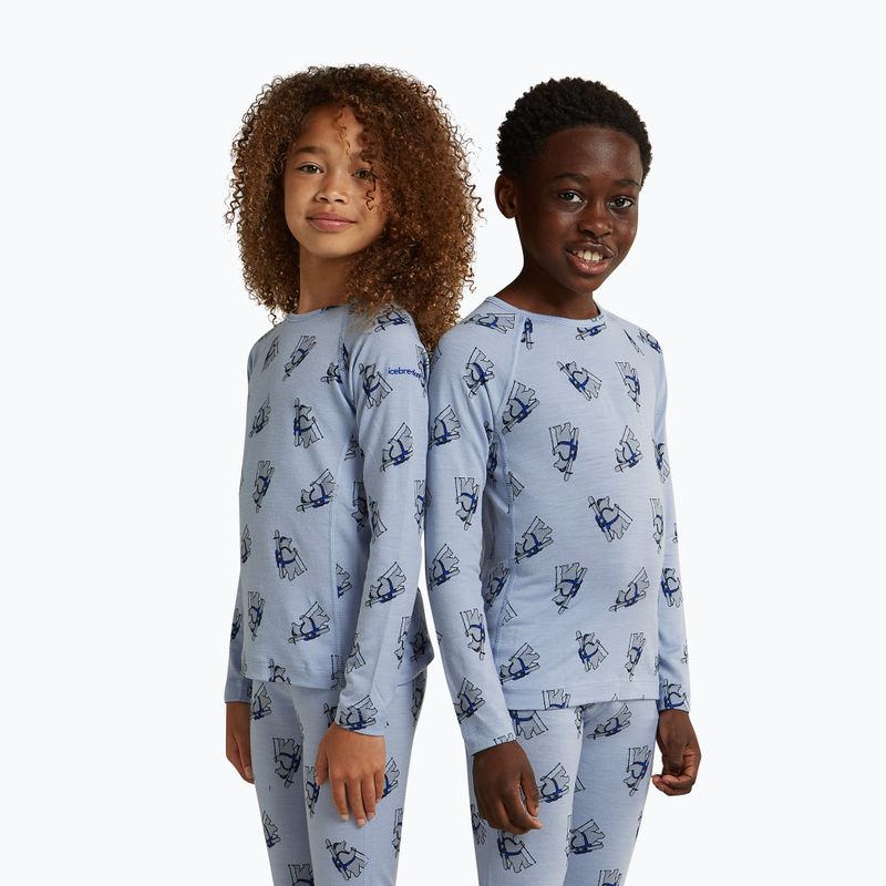 Felpa termica bambini Icebreaker Merino 200 Oasis Crewe Bear Tour Zinc Blue/Aop 2