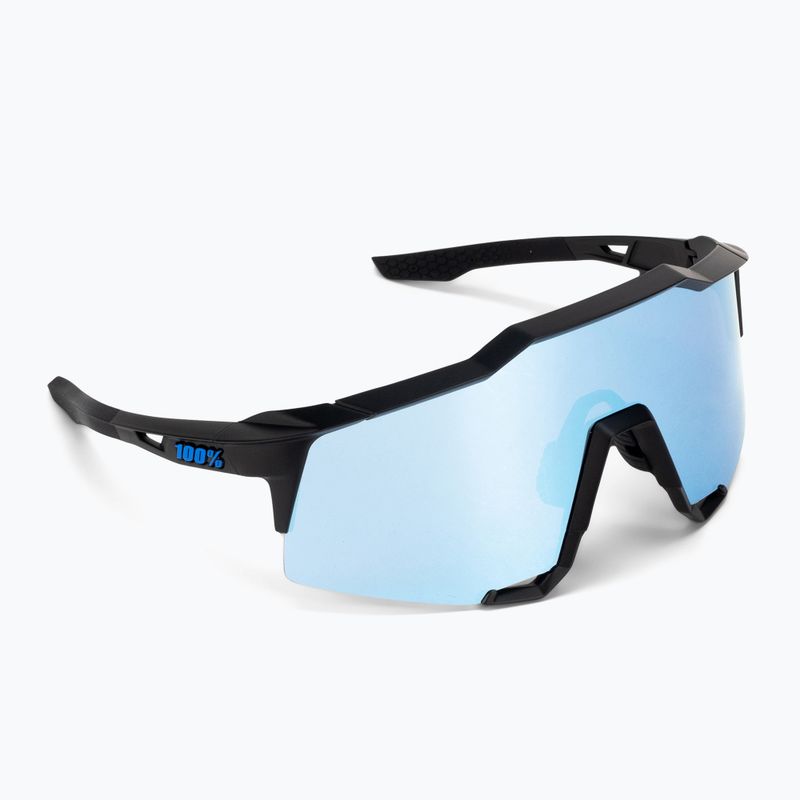 100% Speedcraft Occhiali da sole a specchio multistrato nero opaco/azzurro iper 2