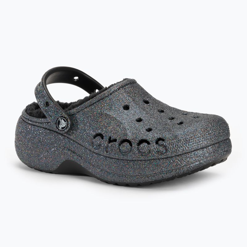 Ciabatte Crocs Baya Platform foderato di glitter nero da donna 2