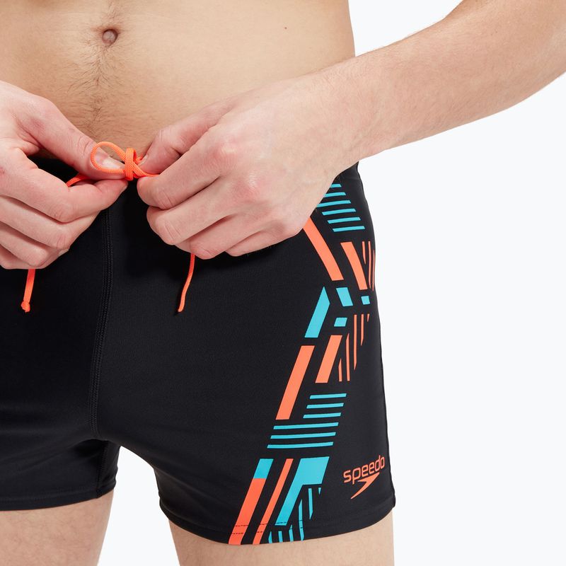 Pantaloncini da bagno Speedo Tech Print Aquashort da uomo nero/arancio 8