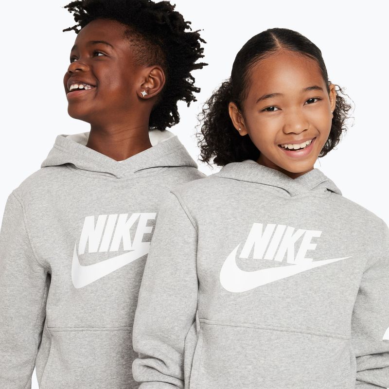 Felpa per bambini Nike Club Fleece Hoodie dark grey heather/white 7