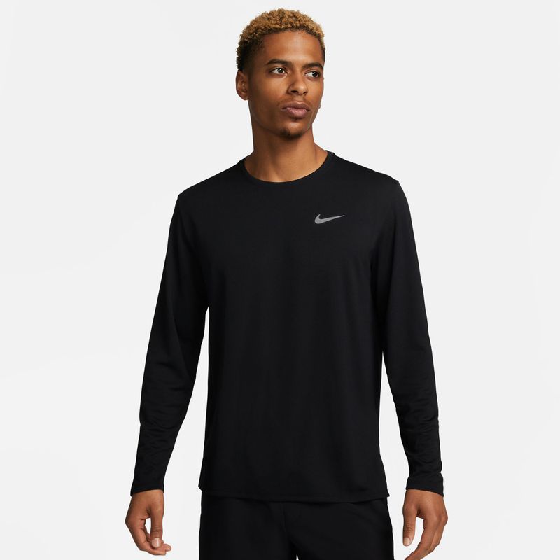 Uomo Nike Miler Dri-Fit UV nero, manica lunga da corsa