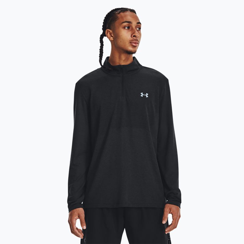 Uomo Under Armour Seamless Stride 1/4 Zip nero/riflettente manica lunga da running