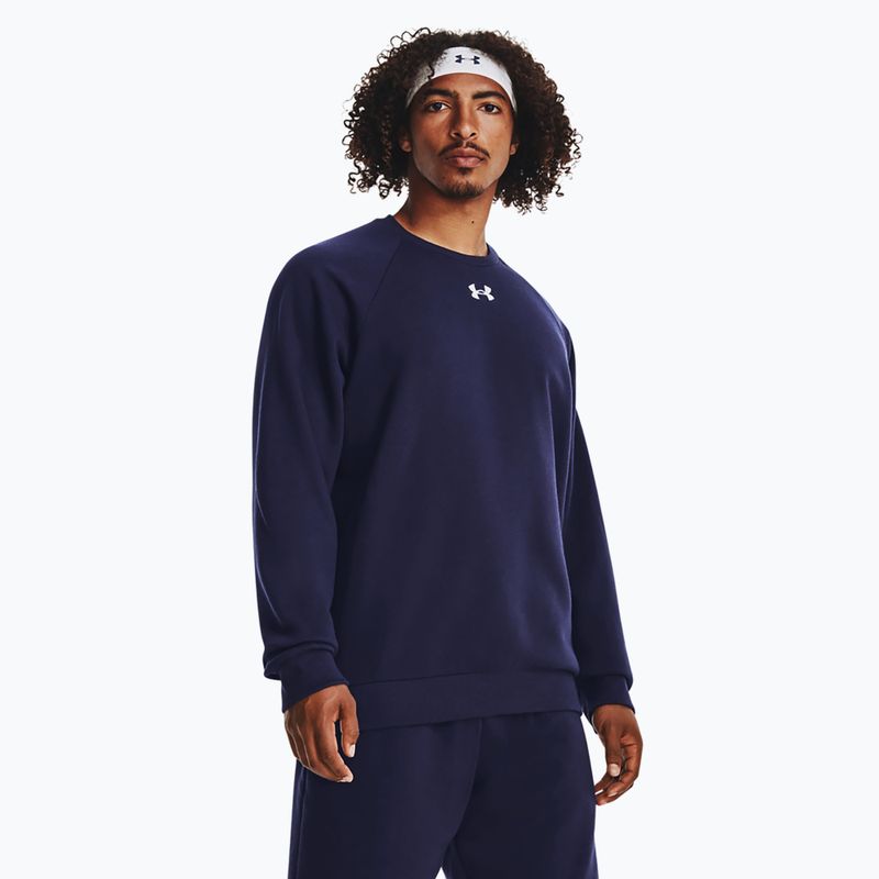 Felpa Under Armour Rival Fleece Crew da uomo, colore blu notte/bianco