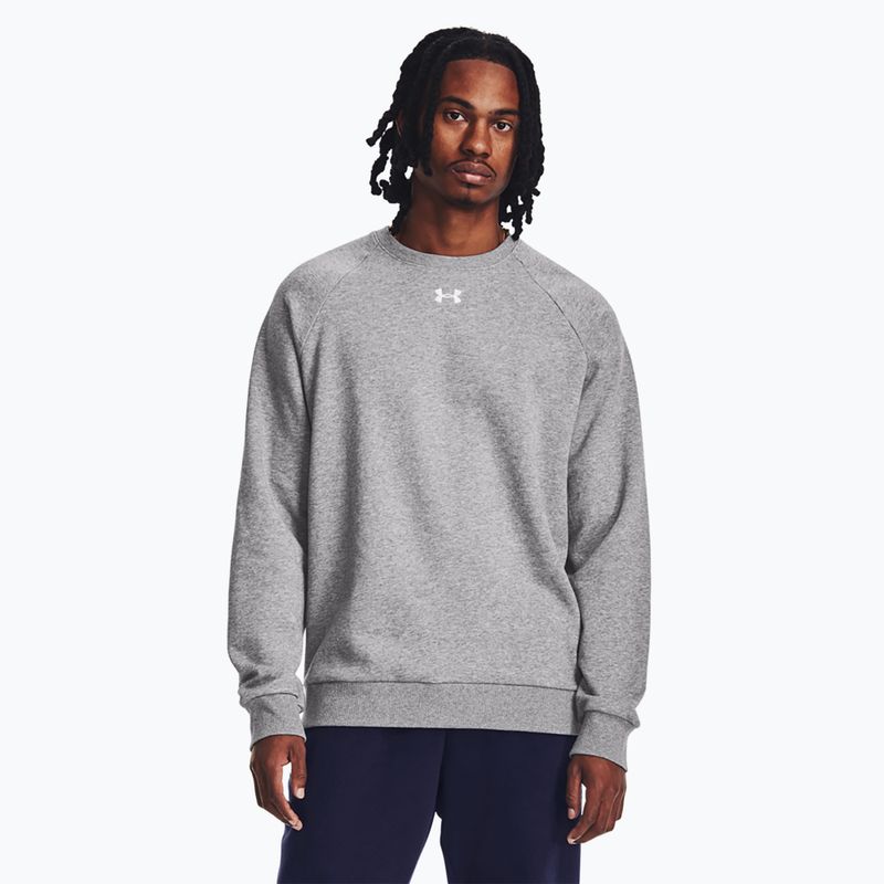 Felpa con cappuccio Under Armour Rival Fleece Crew Uomo castlerock light heather/bianco